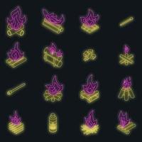 Campfire icons set vector neon