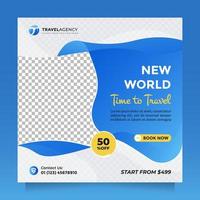 Modern travel sale template social media post and banner promotion. Square vector design travelling agency business offer promotion. Holiday and tour advertising banner design