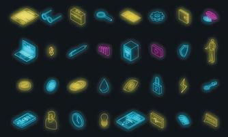 Biometric authentication icons set vector neon