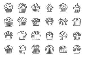 Muffin icons set outline vector. Bakery cake vector