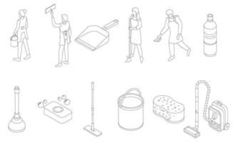Cleaner equipment icons set vector outline