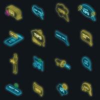 Tips icons set vector neon