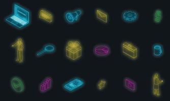 Advertising manager icons set vector neon