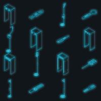 Metal detector icons set vector neon