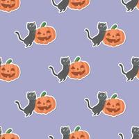 Seamless pattern of cute kitty cat with Halloween cartoon in flat style vector