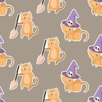 kitten in Halloween day cartoon seamless pattern vector