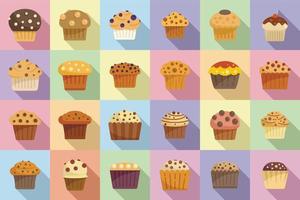 Muffin icons set flat vector. Bakery cake vector