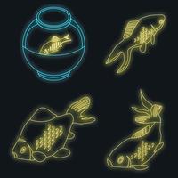 Goldfish icons set vector neon