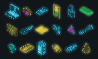 Multi-factor authentication icons set vector neon