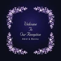 Violate rose frame welcome card for wedding reception vector