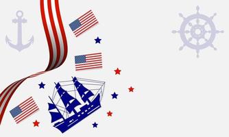 Columbus Day Background with Steering Wheel Ship Silhouette Stars, anchors, and Copy Space Area elements. Suitable to be placed on content with that theme. vector