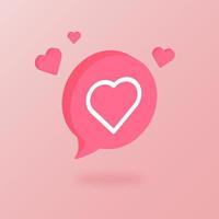 Heart signs on a 3d speech bubble. 3d circle like notification icons. vector