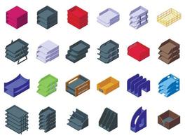 Paper tray icons set isometric vector. Office rack vector