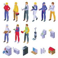 Husband for an hour icons set isometric vector. Man house vector