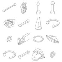 Piercing icons set vector outline