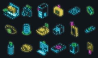 Backups icons set vector neon