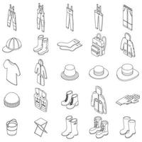 Fisherman clothes icons set vector outline