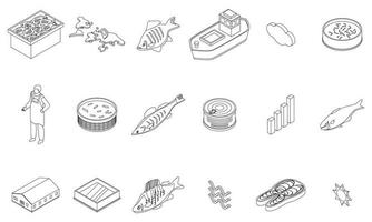 Fish farm icons set vector outline