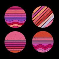 Retro vintage sunset graphic. Retro sun in 80s or 90s style. Geometric style. Set of flat design elements. Vector illustration.