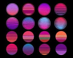 Vintage retro sunset background set collection vector