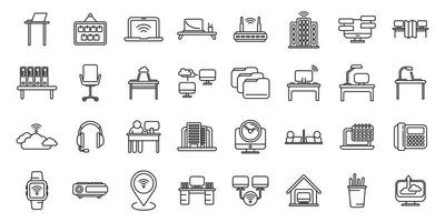 Smart office space icons set outline vector. Computer data vector