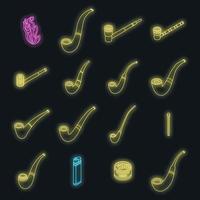 Smoking pipe icons set vector neon