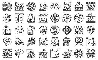 Microplastics pollution icons set outline vector. Fish environment vector