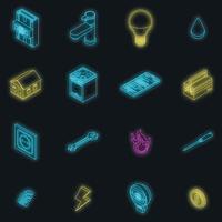 Utilities icons set vector neon