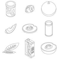 Peach icons set vector outline