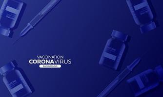 Creative design for Coronavirus vaccine banner background. Covid-19 corona virus vaccination with vaccine bottle and syringe injection tool for covid19 immunization treatment. Vector illustration.
