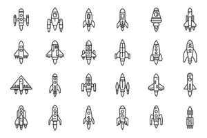 conjunto de iconos de lanzamiento de naves espaciales vector de contorno. cohete espacial
