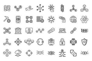 Block chain icons set outline vector. Crypto data vector