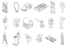 Auction icons set vector outline