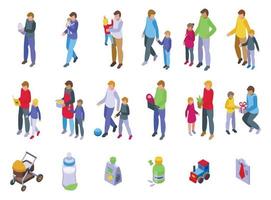 Single father icons set isometric vector. Adult parent vector