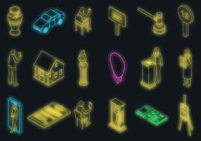 Auction icons set vector neon