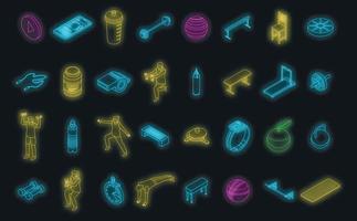 Home training icons set vector neon