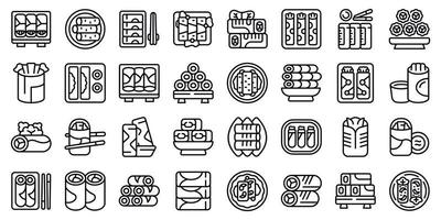 Spring roll icons set outline vector. Asia food vector