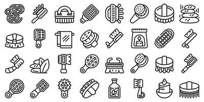 Body massage brush icons set outline vector. Spa bath vector