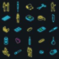 First medical aid icons set vector neon