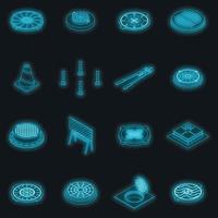 Manhole icons set vector neon