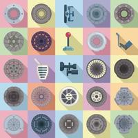 Clutch icons set flat vector. Machine engine vector