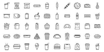 Takeaway food icons set outline vector. Coffee box vector