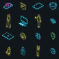 Digital detoxing icons set vector neon