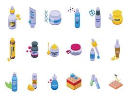 Cosmetics with collagen icons set isometric vector. Liquid keratin vector