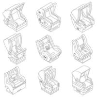 Baby car seat icons set vector outline