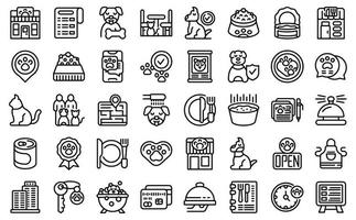 conjunto de iconos de restaurante de mascotas vector de contorno. interiores de cafetería