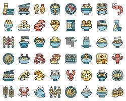 Japanese food icons set vector flat