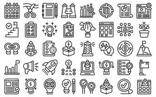 Launch project icons set outline vector. Rocket boost vector