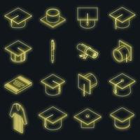 Graduation hat icons set vector neon