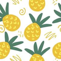 pineapple and doodles vector seamless pattern. hand drawn. illustration for wallpaper, wrapping paper, textile, background. tropical juicy summer fruit.